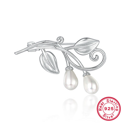 Silverleaf Pearl Brooch